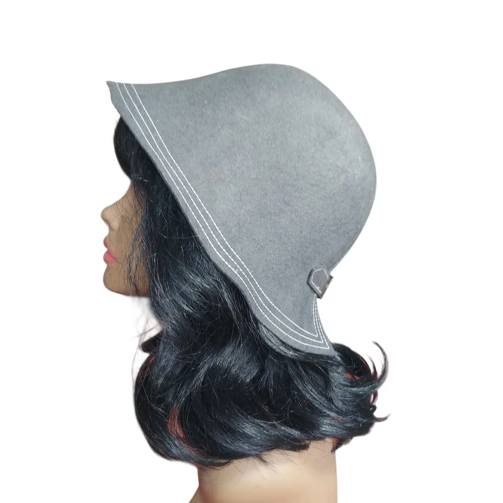 The Hatter Company Gray Felt Cloche Hat with Buckle Stitch Detail Vintage Inspir - Picture 4 of 13